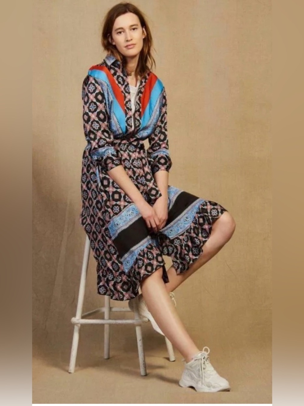 Sandro Paris John Mixed Print Midi Shirt Dress M